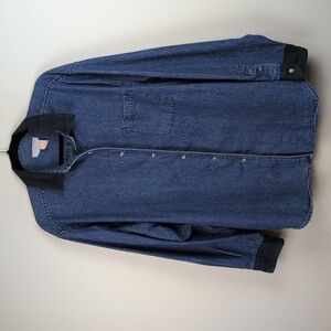 Vintage Brooks Brothers Cotton Denim Button Front Shirt Plaid Details Size L